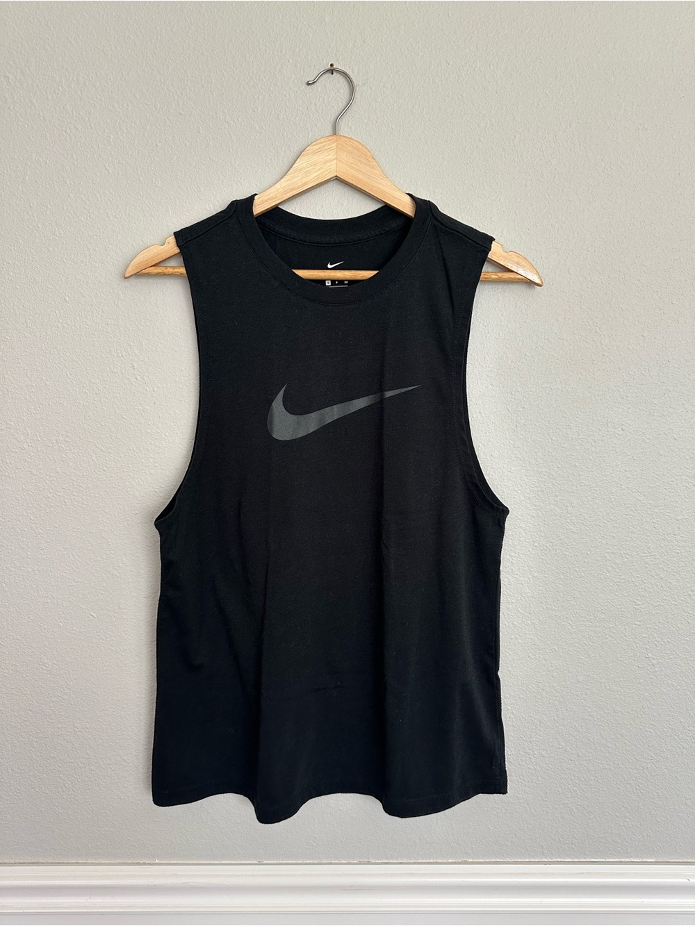 Women’s Nike Black Sleeveless Training Tank with Grey Swoosh
